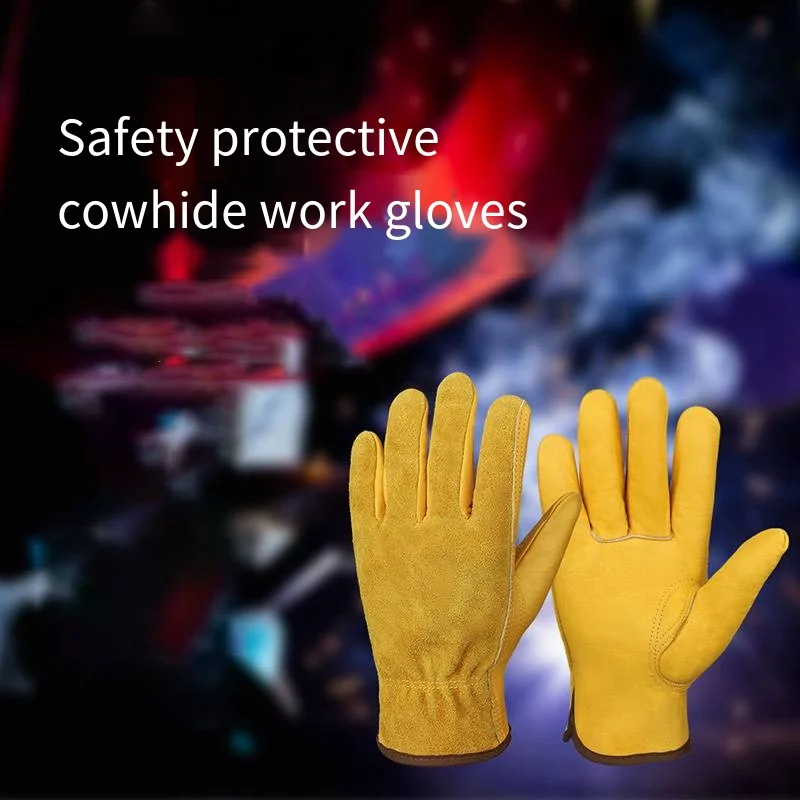 Cowhide Welding Gauntlets Yellow Welding Glove Fire Resistant Soldering Accessory for Welding Cooking Baking Fireplace