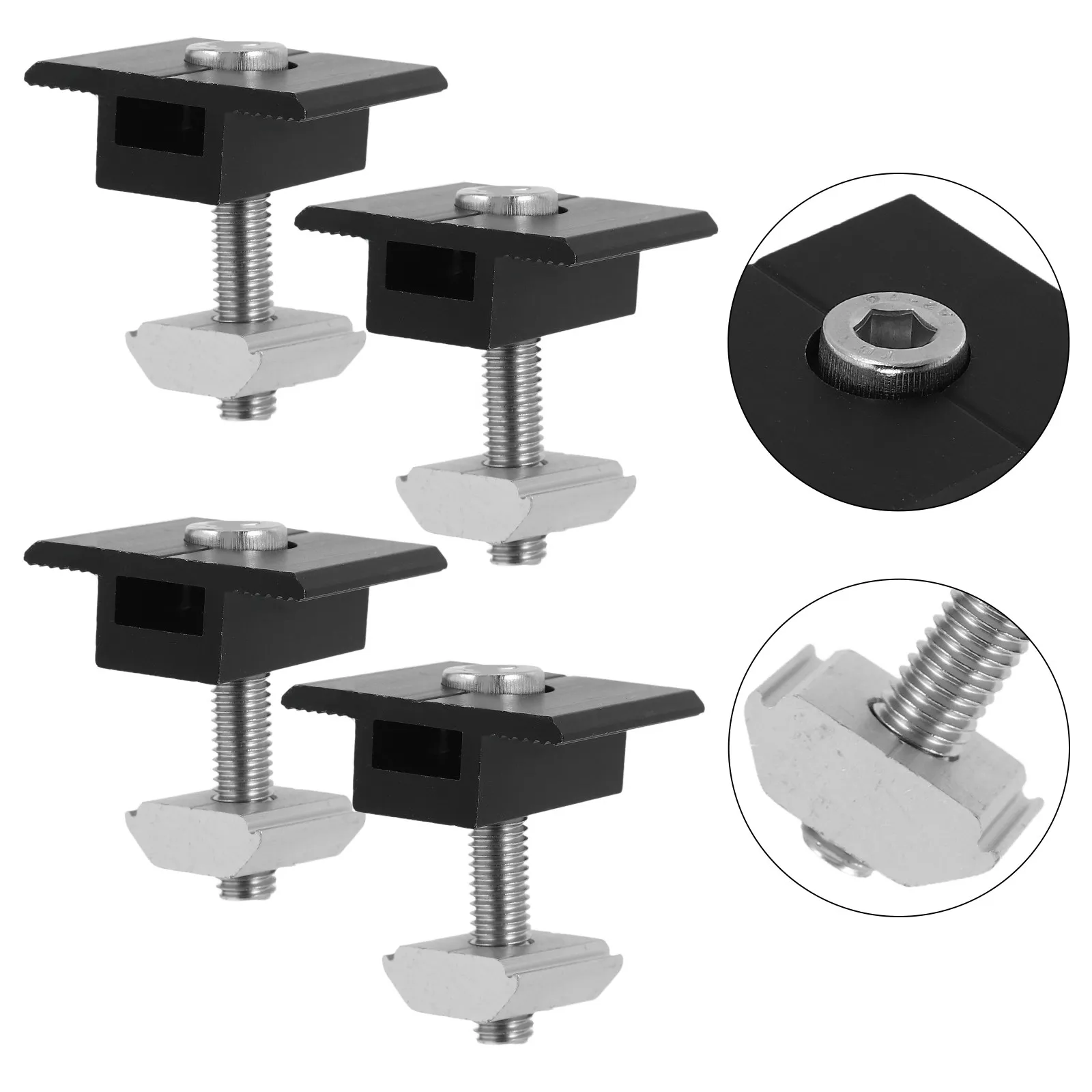 

4Pcs Solar Mid Clamp Kit Aluminum Profile Rail Mounting Brackets Secure Adjustable for Solar Panels on Caravans Cabins Vehicles
