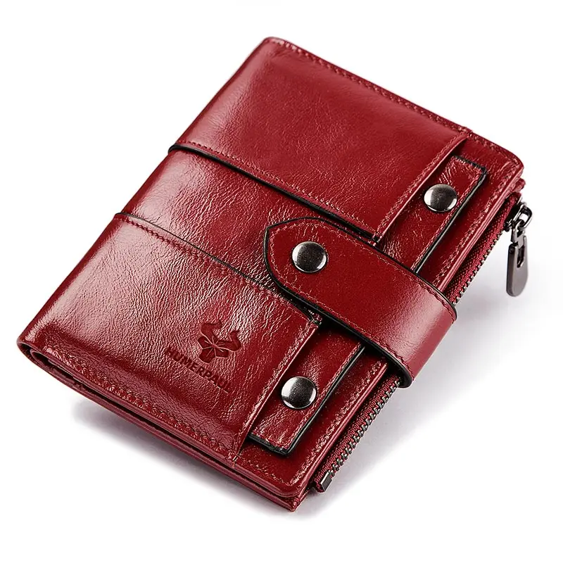 

Женский кошелек из 100% натуральной кожи, роскошный дизайн, RFID-держатель для карт с карманом для монет на молнии, двойной многофункциональный кошелек для денег