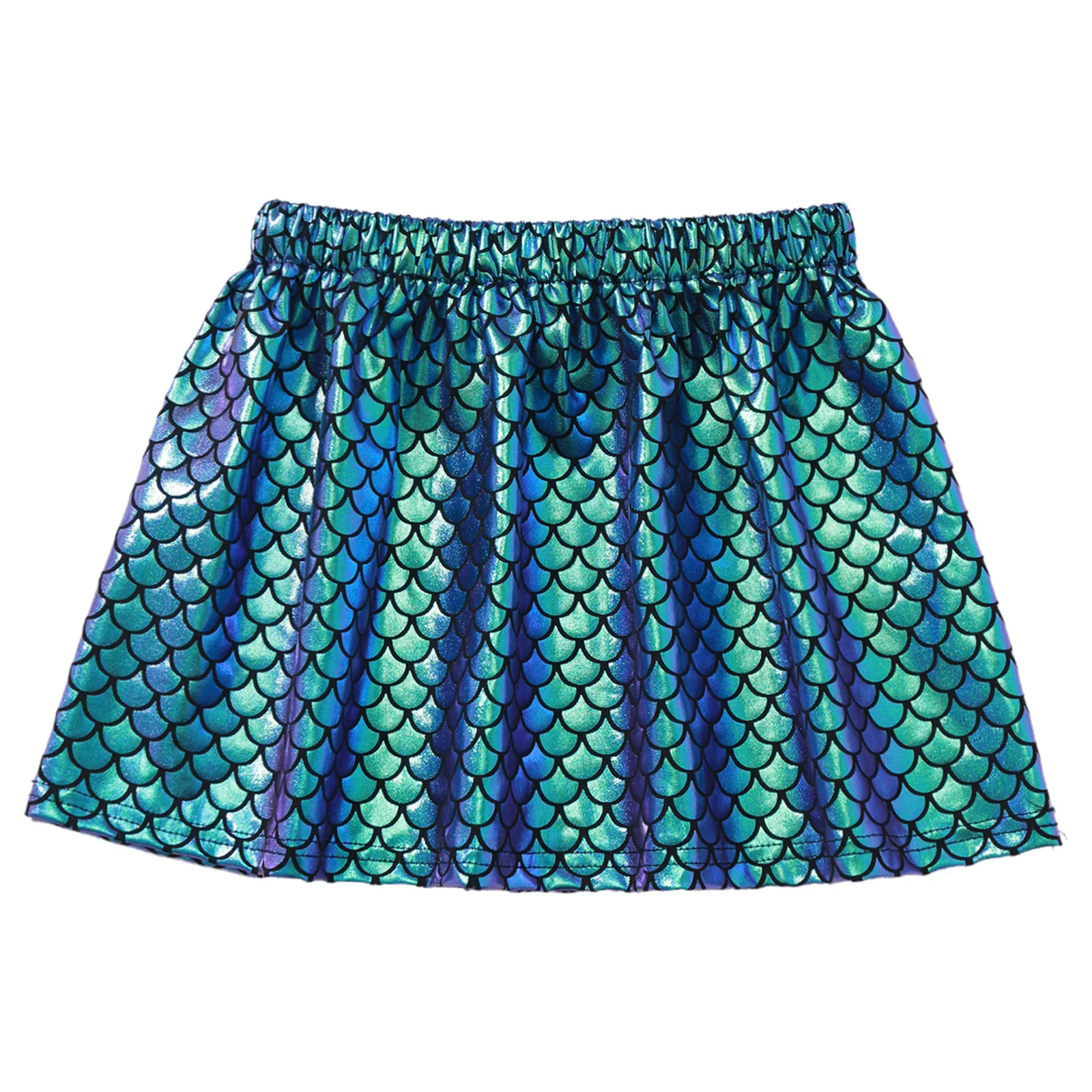 Children Girl Shiny Fish Scale Gradient Color Skirt Jazz Dance Performance Clothes Halloween Theme Party Mermaid Cosplay Costume
