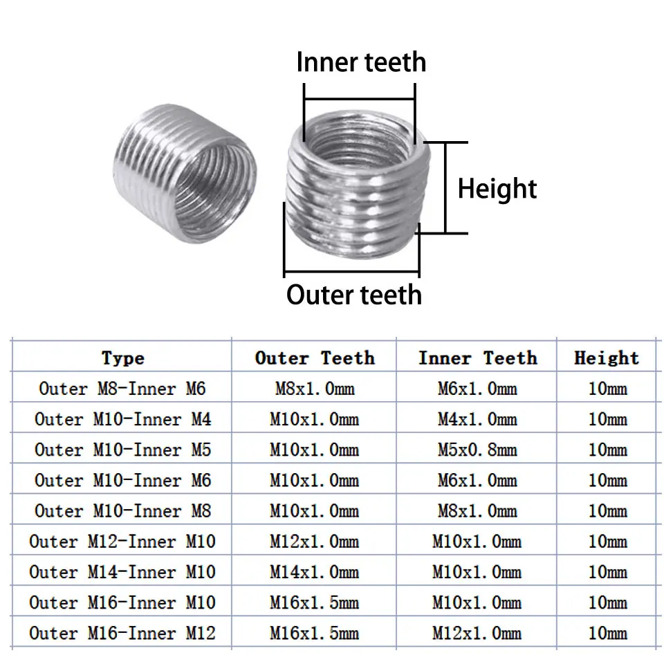 10pcs M4 M5 M6 M8 M10 M12 M14 M16 Internal And External Variable Diameter Nut Conversion Tooth Sleeve Screw Threaded Connector