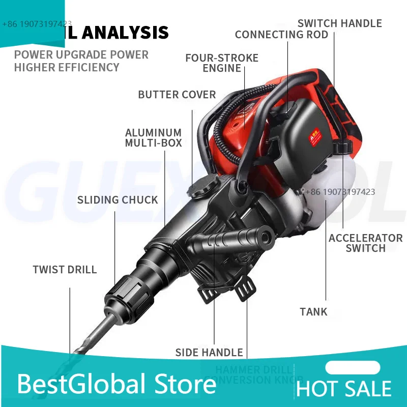 Four Stroke Hammer Drill 52CC Portable Rock Drill High-Power Impact Drill Pit Excavation Crushing And Drilling