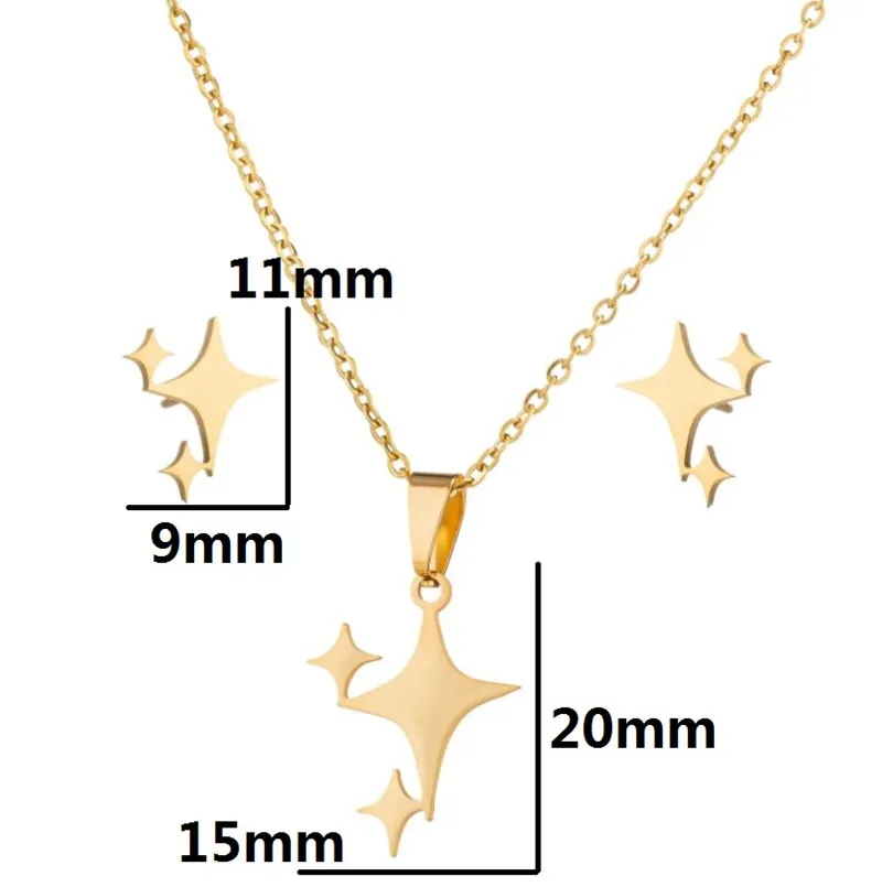 Shiny Tiny Star Pendant Necklace for Women Girls Vintage Collarbone Chain Necklaces Pentagram Ear Studs Jewelry Accessories