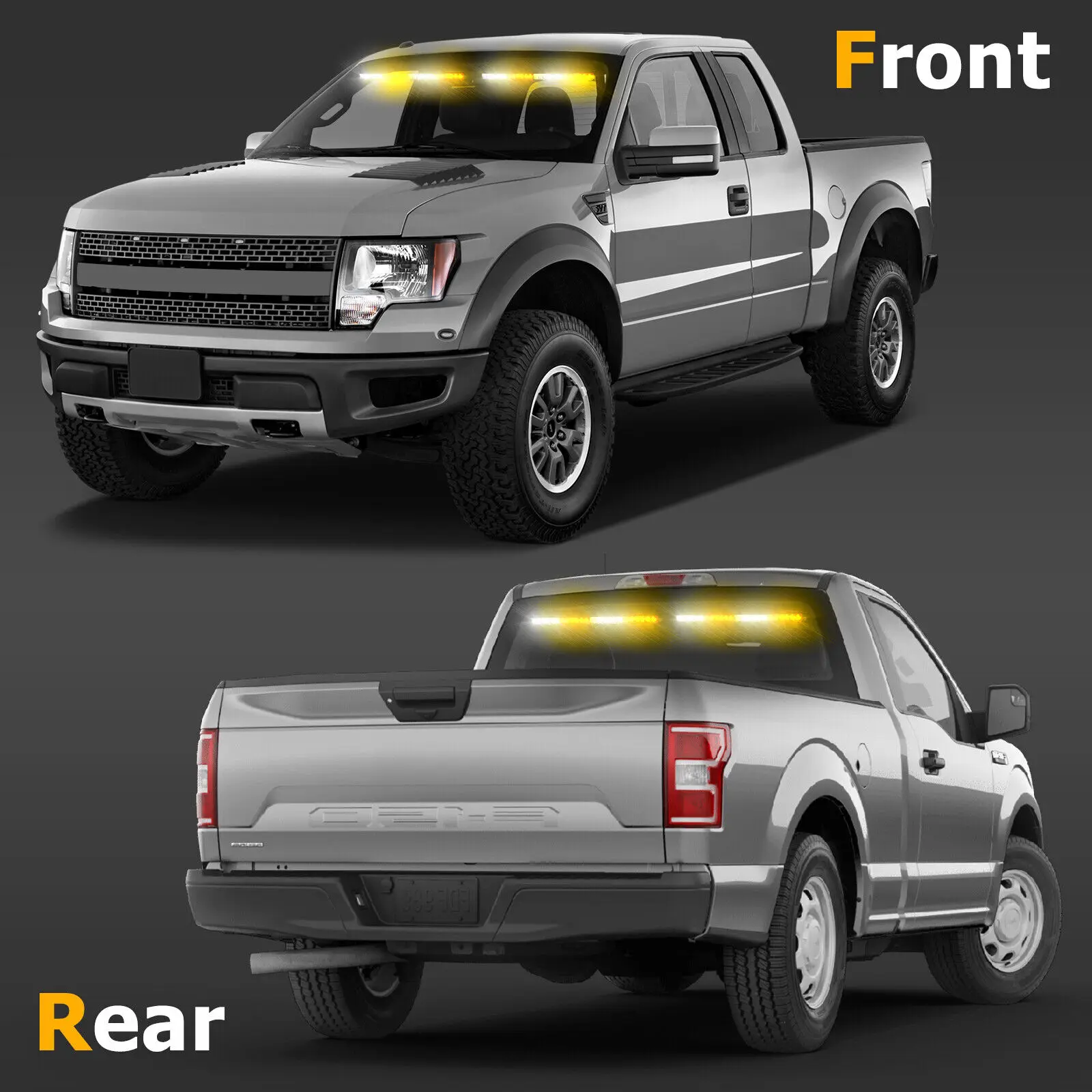 2 x White Yellow LED Windshield Strobe Light Emergency Flash Warning Lamp Memory