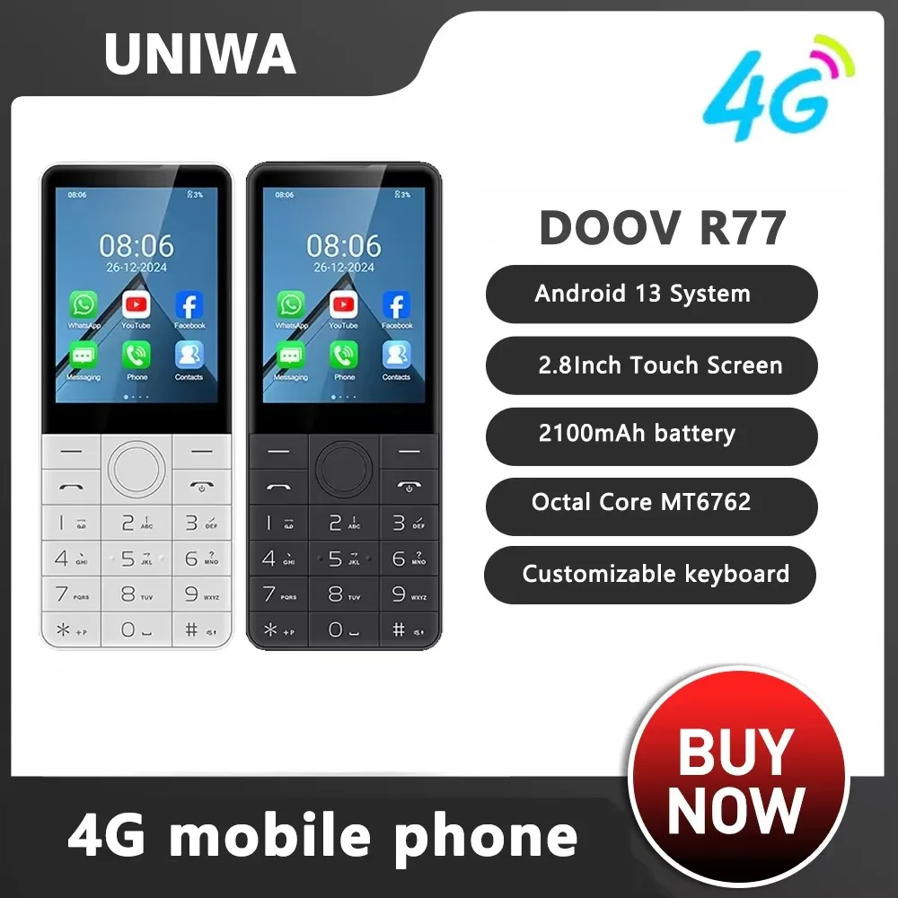 DOOV R77 4G Touchscreen-Tastenfeld-Smartphone 3GB+32GB 2100mAh 2,8 Zoll Google Whatsapp Android13 Hebräische Tastatur Smartphone