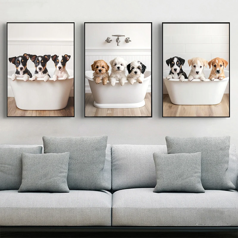 Funny Animal Dog Saint Bernard Puppy/Shetland Sheepdog Puppies Fashion Poster Canvas Paintings Wall Pictures Bathroom Home Decor
