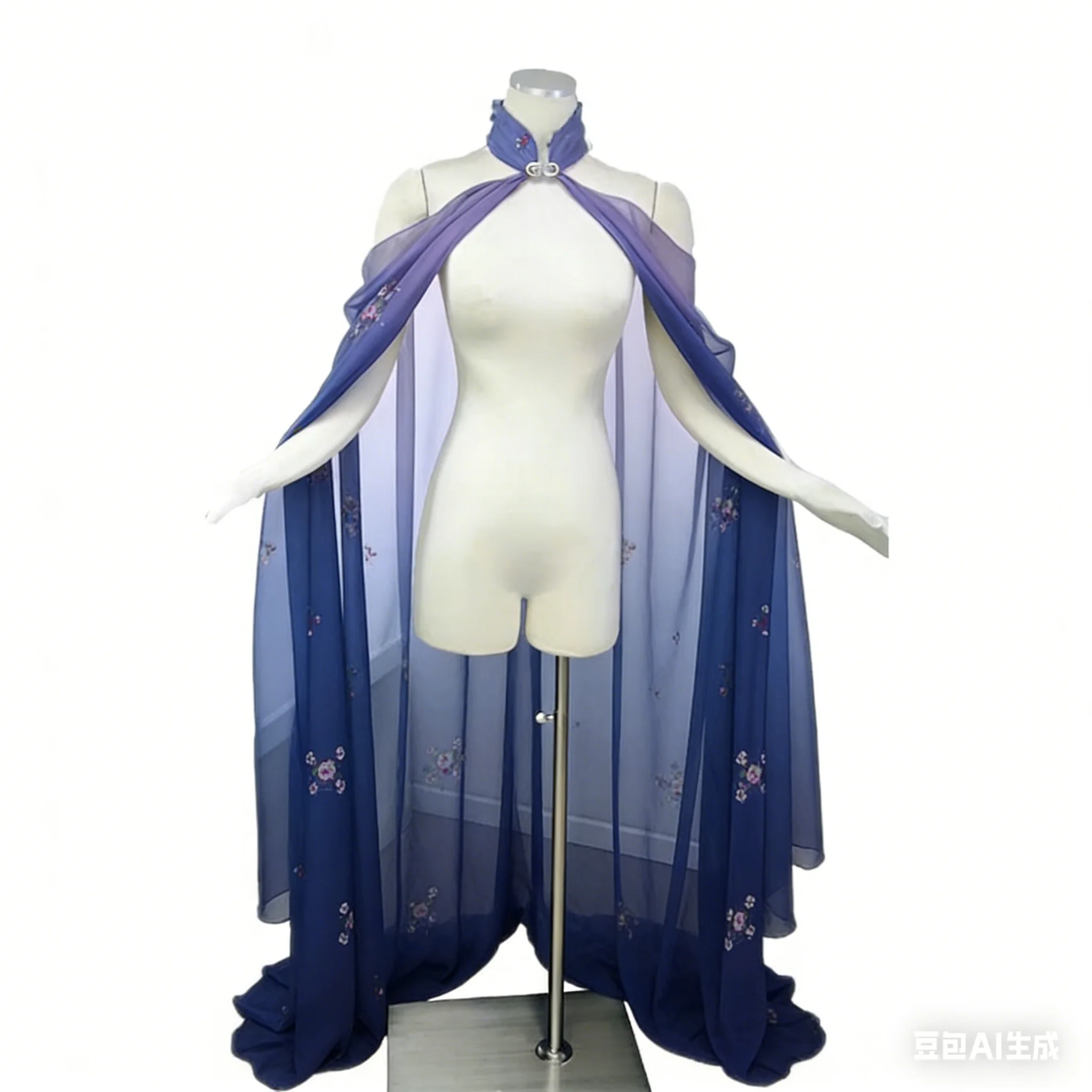 New Women Floor Wedding Cloak Mesh Medieval Gothic Fairy Elf Maxi Fancy Cosplay Costume Robe Halter Stand-up Collar See Through