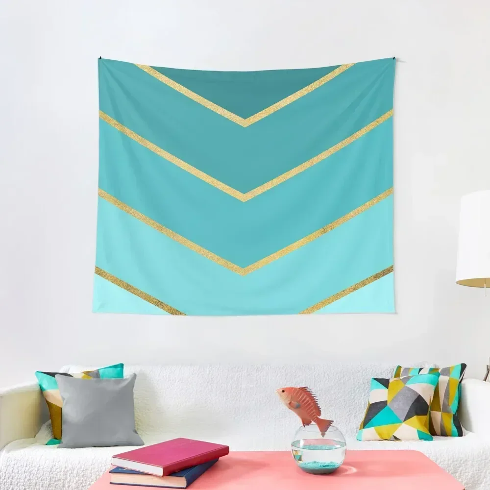 Geometrical teal and golden arrows modern art Tapestry Aesthetic Room Decors Bedroom Decorations Tapestry