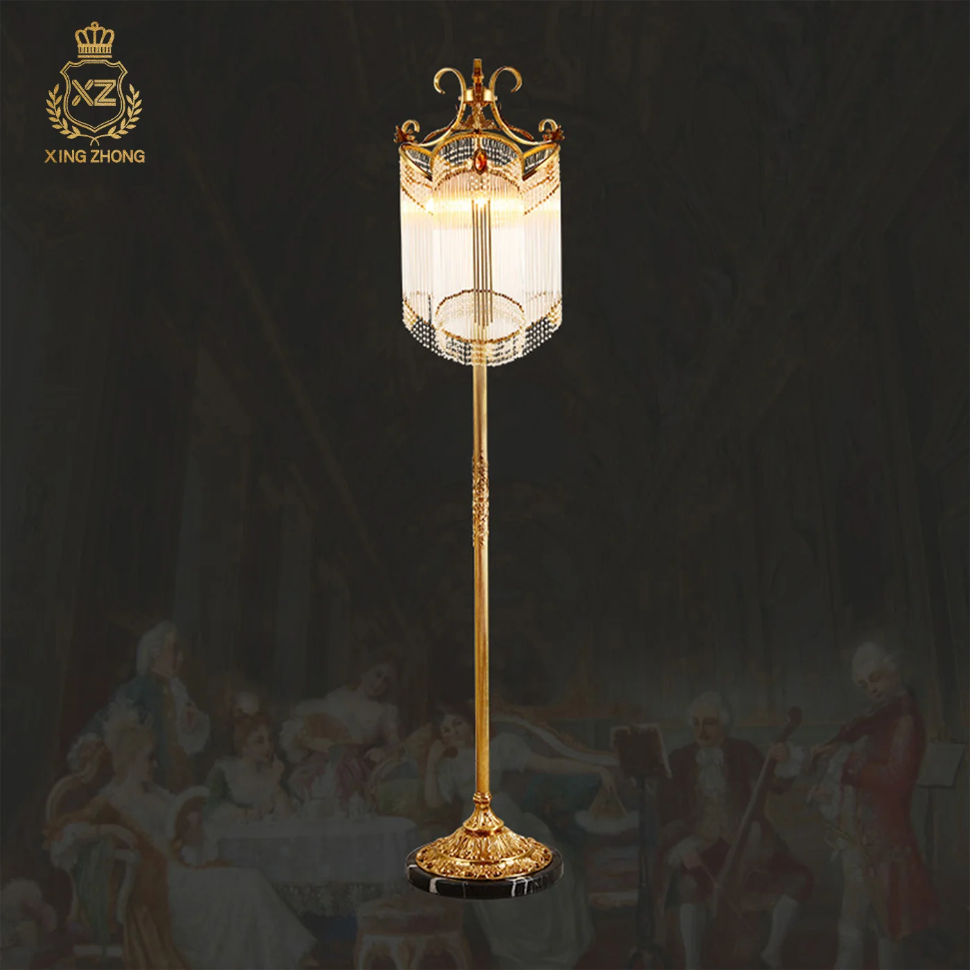 French Neo Classic Living Room Sofa Edge Decorative Crystal Floor Lamp Master Bedroom Bedside Brass Stand Lamp