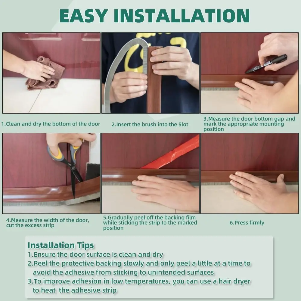 39 "طول شريط عازل للباب مادة السيليكون ذاتية اللصق تحت الباب الفجوة حشو فرشاة تصميم مانع الغبار مسودة الباب سدادة
