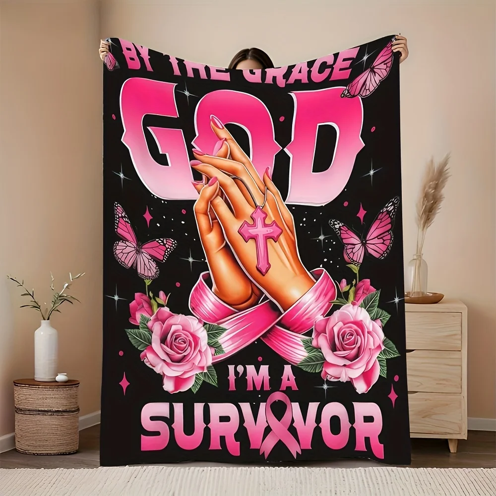 

One inspirational cancer survivor blanket - Religious belief design: "Thanks to God's grace, I am a survivor."