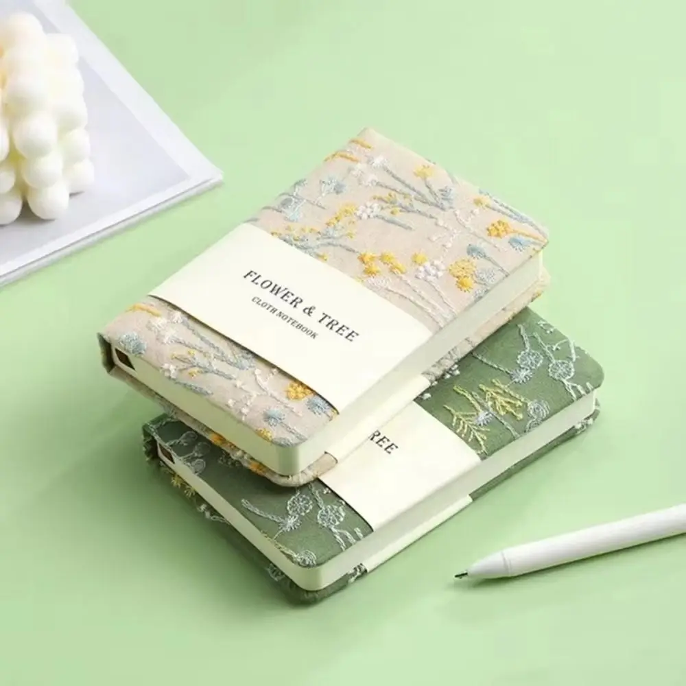 

256 Pages Embroidered Pocket Notebook Ultra-Thick Irregular Embroidery Flower A6 Portable Handbook Fabric Cover