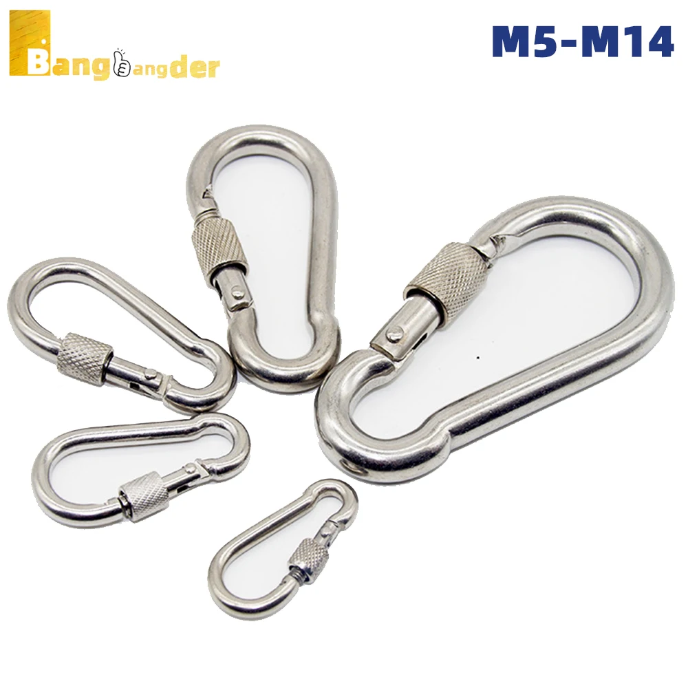 1-10pcs M5-M14 Spring Hook Mountaineering Caving Rock Climbing Carabiner Safety Master Screw Lock Buckle