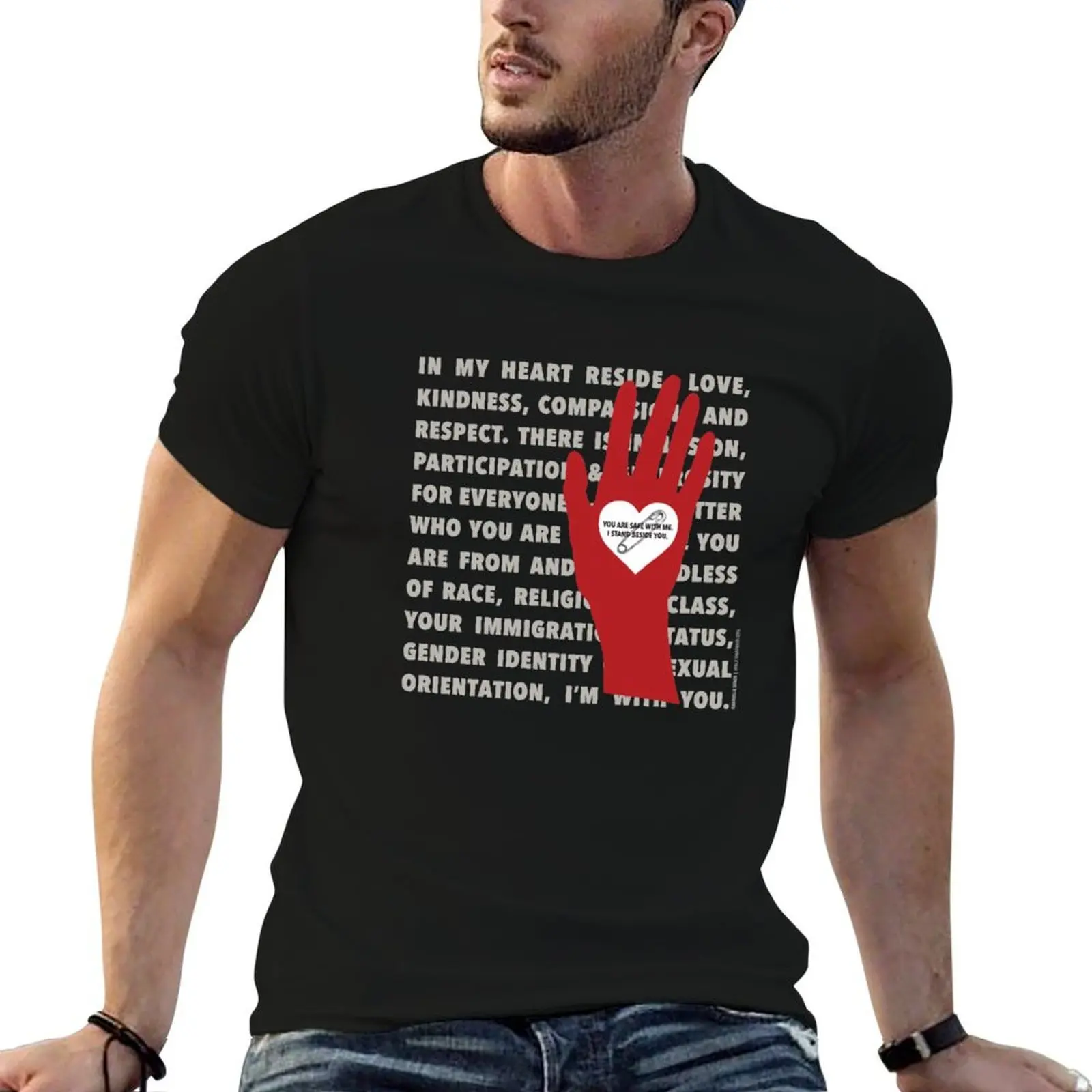 Heart...Hand...Safety Pin...I Stand Beside You T-Shirt anime custom t-shirts Men's t shirts