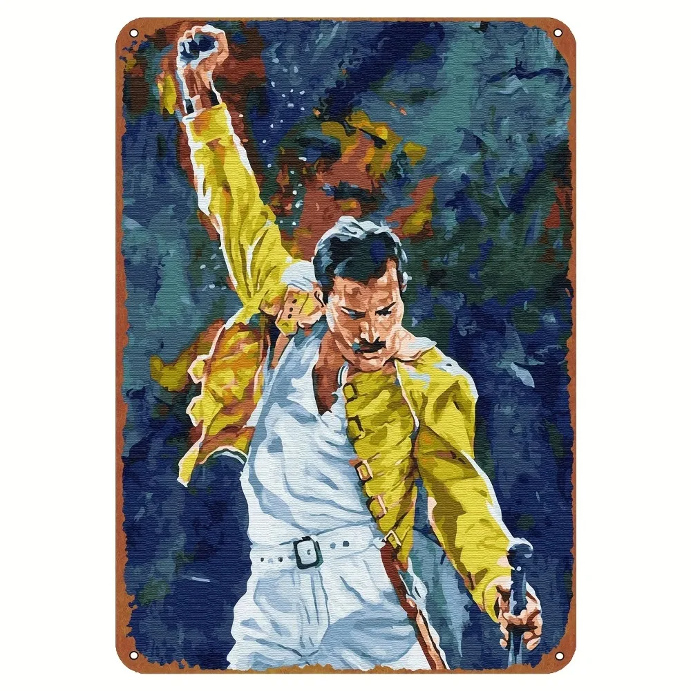 Vintage Aluminum Rock Stage Singer Oil Painting Tin Sign, Yellow Jacket Performer Wall Decor for Music Bar & Studio Home