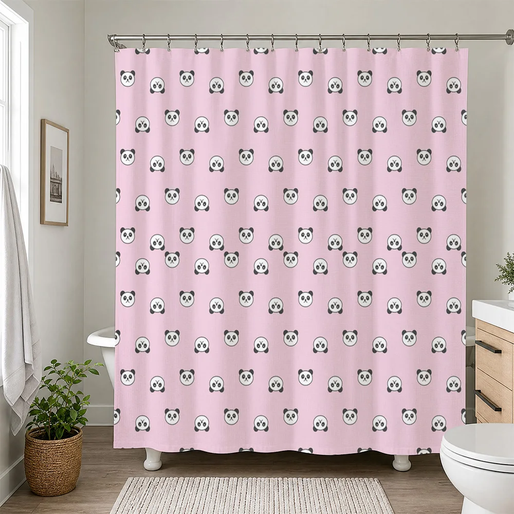 Trendy Panda Pattern Shower Curtain Pink Adorable Waterproof Bathroom Decor Curtain Liner for Kids Novelty Home Shower Curtain