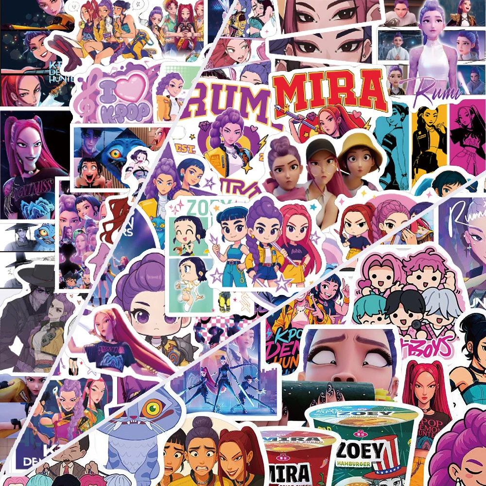 أنيمي K-Pop شيطان الصيادين ملصقات HUNTRX ساجا بنين رومي ميرا زوي ديربي النمر الرموز التعبيرية الشارات مقاوم للماء المشجعين هدية DIY بها بنفسك الديكور