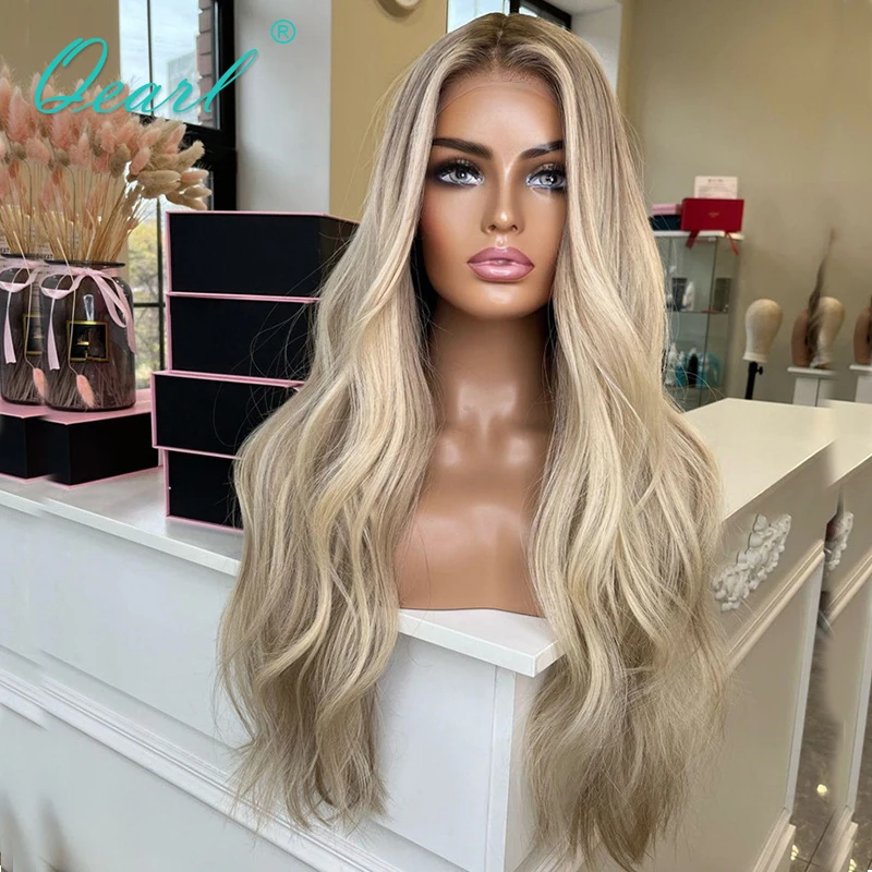 Full Lace Wig with Natural Baby Hair Ash Blonde Honey Colored Lace Frontal Wigs 13x6 Real HD Transparent Human Hair Wig Qearl