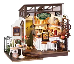 Robotime Rolife Coffee Shop Miniature Dollhouse Kit with LED Lights - DIY Crafts for Adults, Birthday Gifts and Hobbies