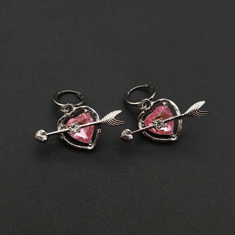 Korean Y2K Fashion Vintage  Love Arrow Pink Zircon Love Heart Earring for Women Girls Pendant Aesthetic Jewelry Accessories