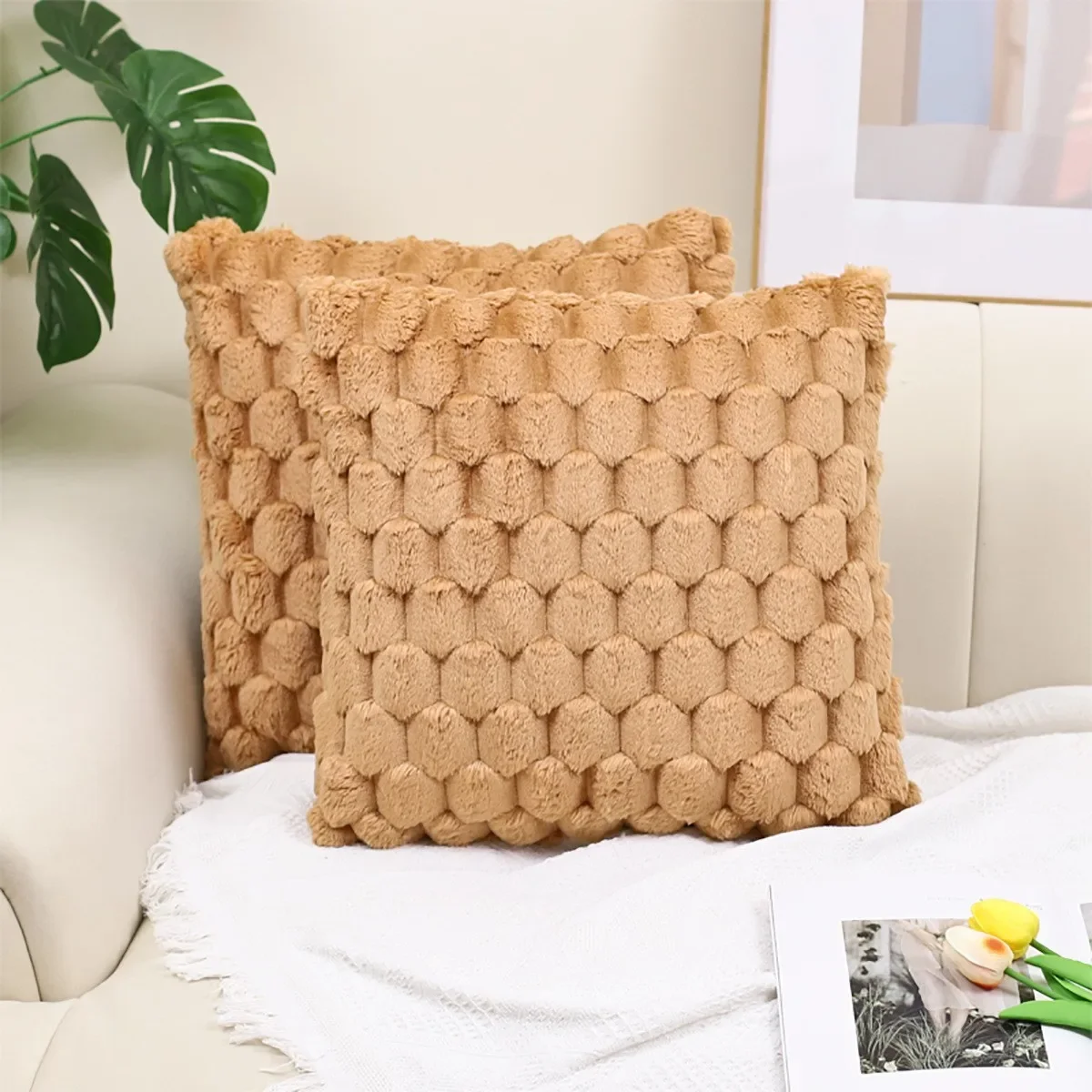 Pillowcase Modern Fashion Minimalist Style Turtle Back Pattern Short Rabbit Hair Embroidered Cushion Cover 45cm