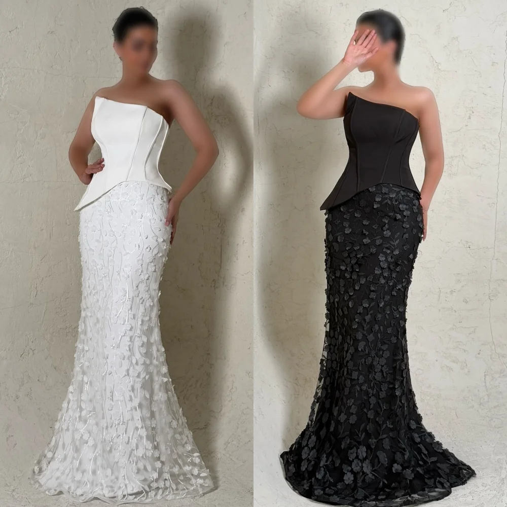 

Customized Modern Style Matching Jersey Flower Pleat Mermaid Strapless Long Dresses Bespoke Occasion Dresses Sizes Available