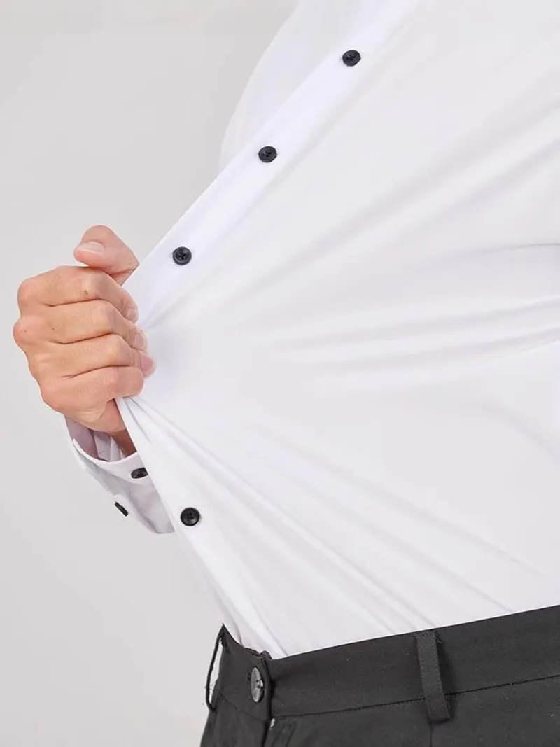 New Summer Men's Dress Shirts Short Sleeve Casual Four Sided Elastic New Business Anti-wrinkle Non-ironing White Shirt Big 105KG