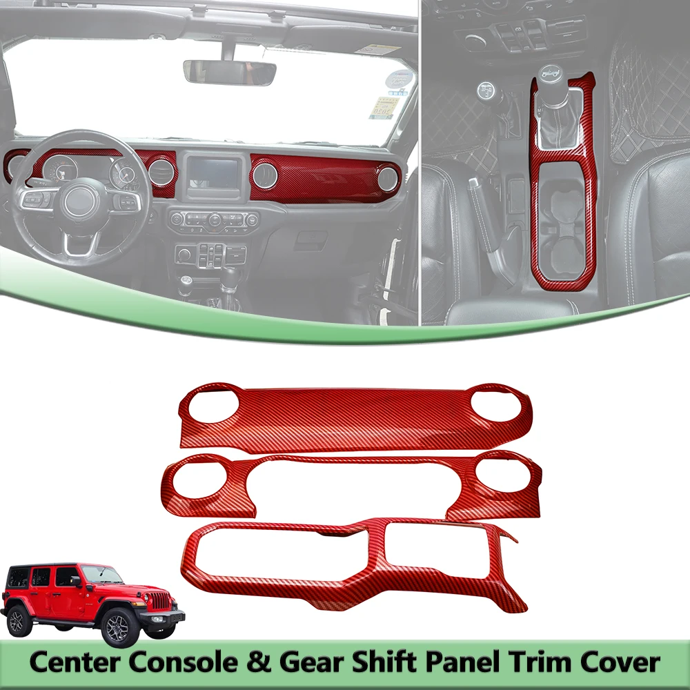 

Red Carbon Fiber Center Console Gear Shift Panel Trim Cover for Jeep Wrangler JL JT 2018-2025 Interior Mouldings Accessories ABS