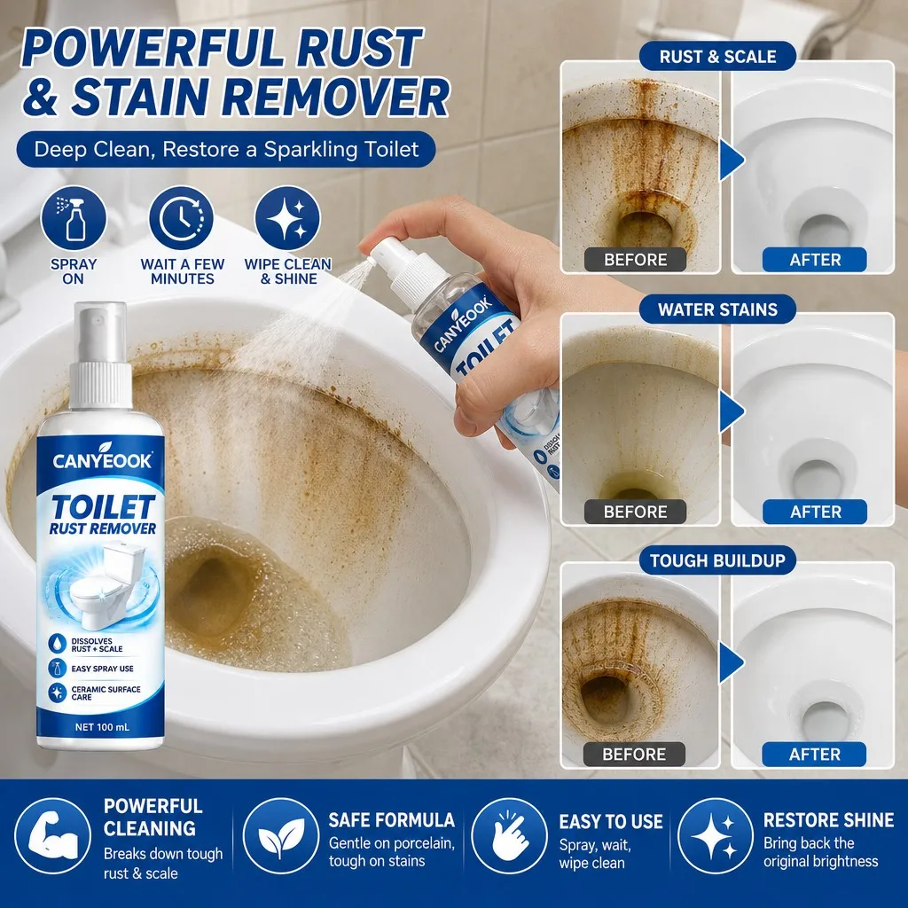 CANYEOOK Toilet Rust Remover Spray 100ml Limescale Urine Stain Cleaner for Ceramic Bathroom Fixtures