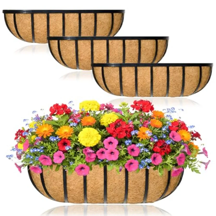 

Window Box Railing Planter with Coco Liner 4 Pack 24 Inch Metal Hanging Flower Planter Deck Railing Planters Boxes for Balcony