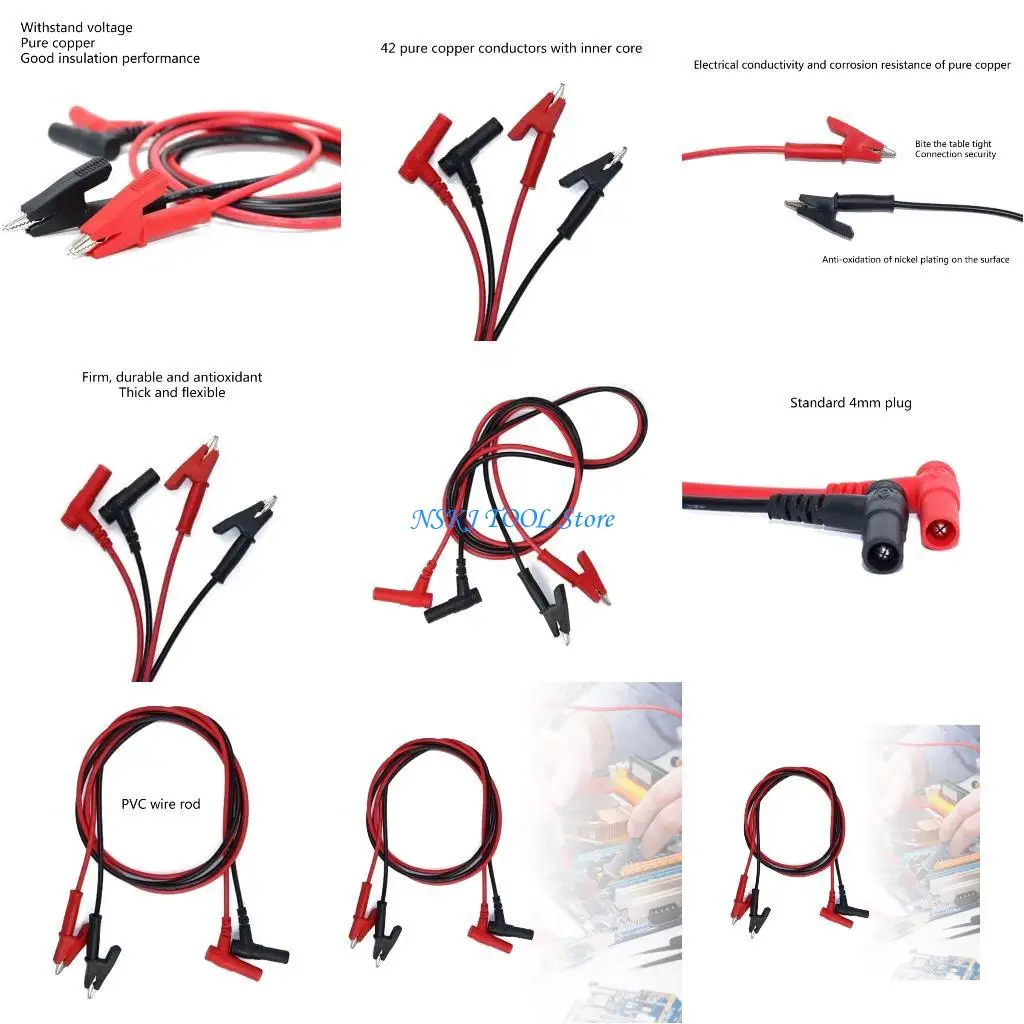 Кабельный соединитель с банановой вилкой 4мм и зажимом для тестирования, изолированный, 1000В