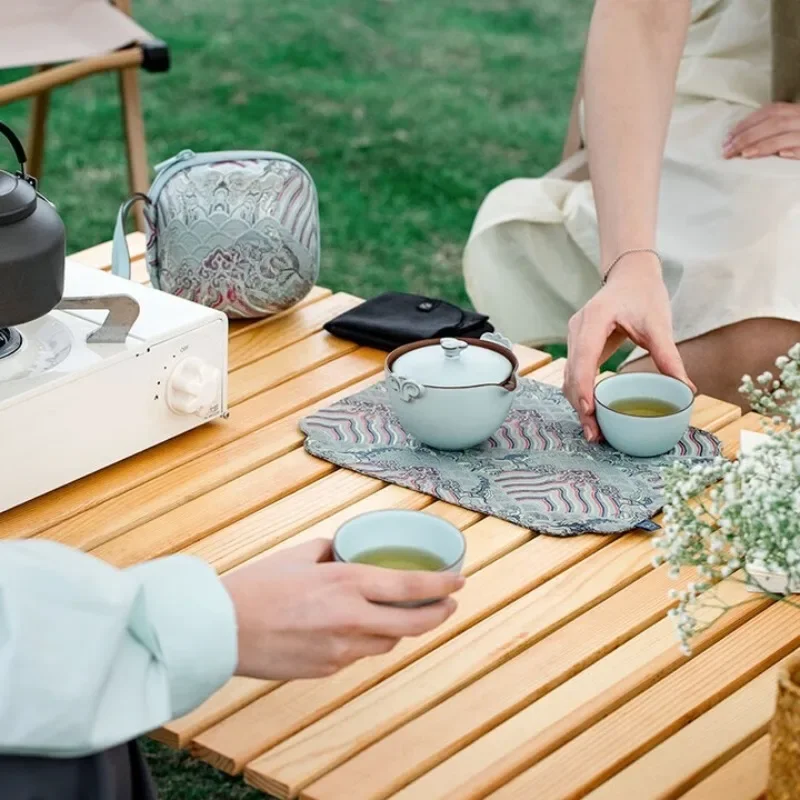 Ceramic tea set Kuaike cup portable travel bag, one pot and two cups Kung Fu tea set, satisfactory, pink green glaze