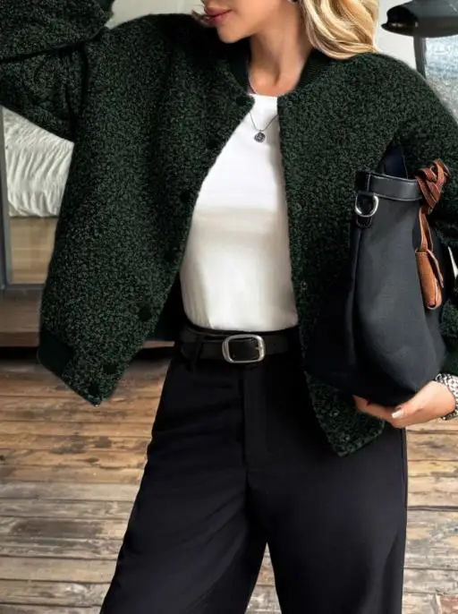 

Осень-зима 2025 года, куртка с длинными рукавами и пуговицами для отдыха и отдыха, женская одежда