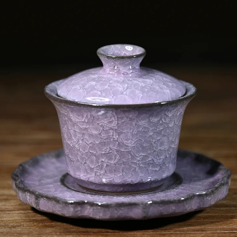 

style hovering bowl with retro purple horseshoe ice crack tea set