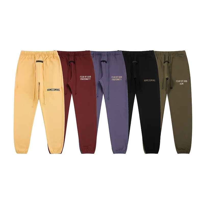 

Men's Fce Lined Trousers with Dstring Baggy Long Pants Street Sle Letter Print High Waist Autumn Faion Trend