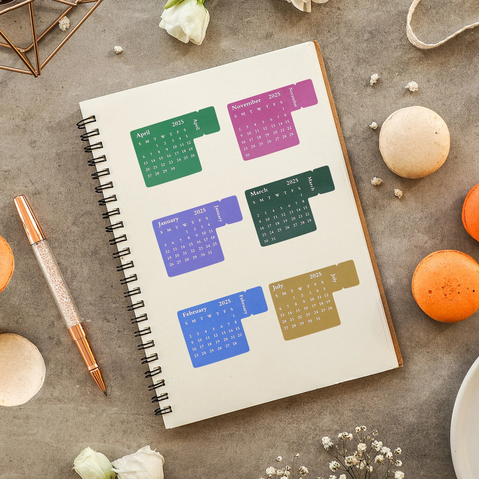 

8Pcs 2025 English Book Index Tabs Monthly Planner Stickers Adhesive for Journal Notebook Calendar Schedule Organization