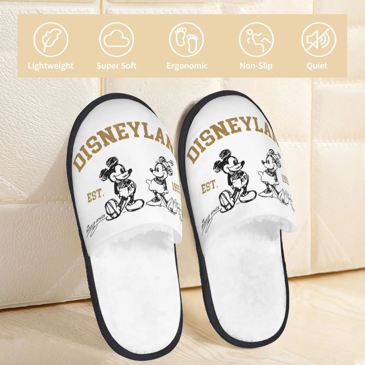 Disney Mickey And Minnie Mouse Winter Cotton Home Slippers Indoor Cozy Household Fur Slides Slippers Anti Slip