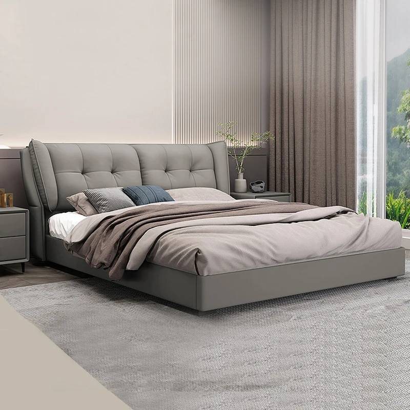 Modern Grey Double Bed Designer Leg Waterproof King Size Twin Bed Frame Girl Storage Sleeping Camas Bedroom Set Furniture