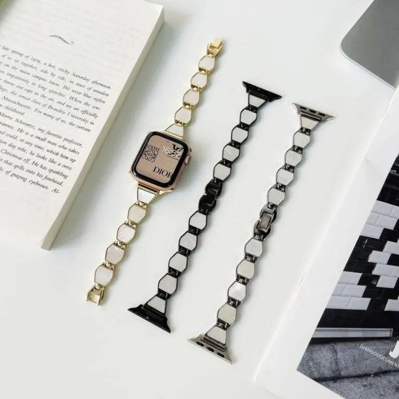 여성용 금속 쉘 모양 체인 팔찌, 애플 워치 스트랩, 40mm, 41mm, 44mm, 45mm, 49mm, 아이워치 밴드 시리즈 3, 4, 5, 6, 7, 8, SE 울트라용