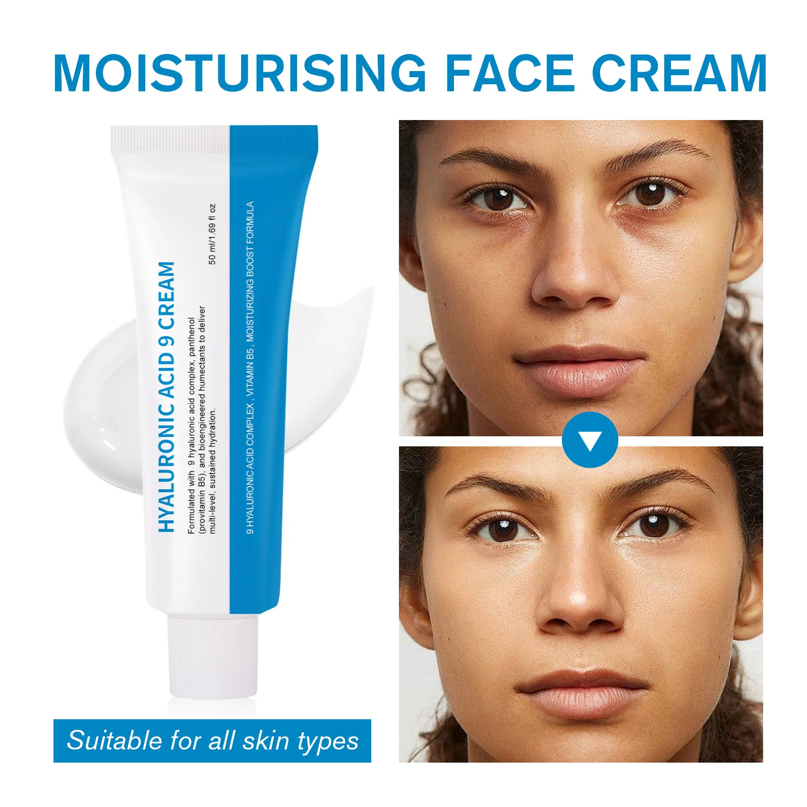 Crema de ácido hialurónico 9, vitamina B5, colágeno, niacinamida, hidratación duradera, crema facial hidratante diaria, cuidado de la piel coreano