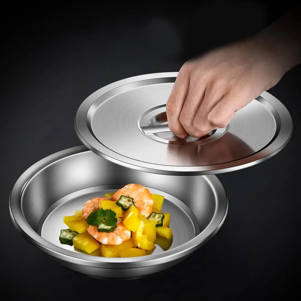 Camping 18-28cm Dia Stainless Steel Tableware Dinner Plate Food Container Multipurpose Deep Plate Round Tray wholesale hot sale