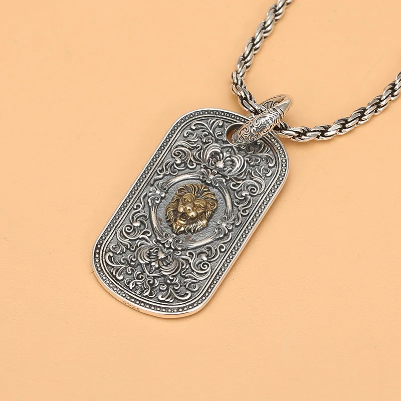 

S925 Silver Army Brand Men's Pure Silver Pendant Hip Hop European and American Street Lion Necklace Trendy Light Luxury