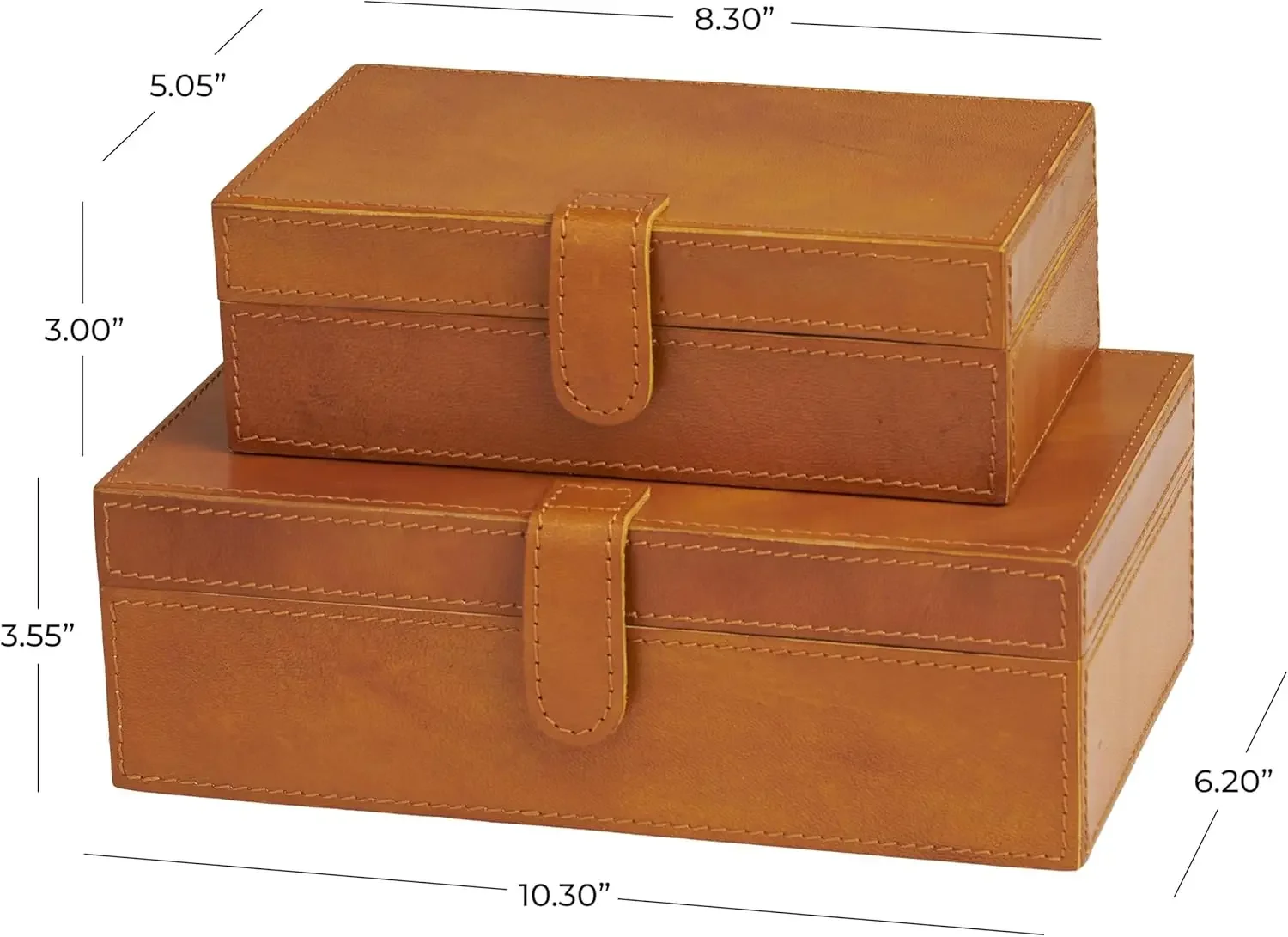 Leather Handmade Decorative Box Storage Decorative Keepsake Boxes with Snap Front Closure and Detailed Stitching