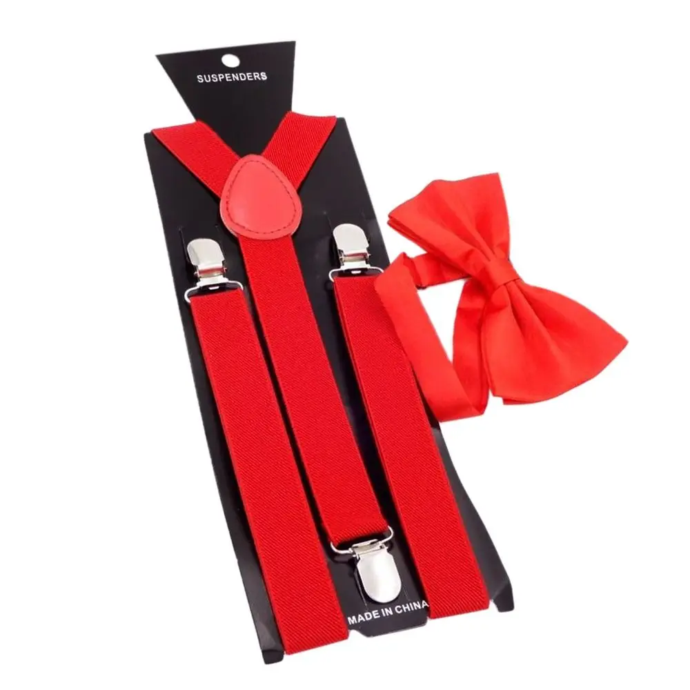 Y Back Style Elastic Men Women Leather Unisex Suspenders Suspenders Braces Bow Ties Set Adjustable Straps
