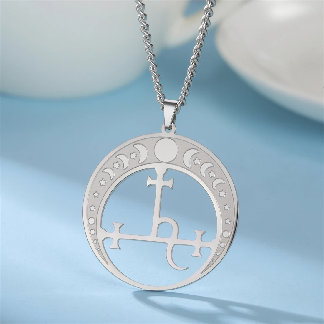 EUEAVAN ليليث شيطان ختم قلادة الفولاذ المقاوم للصدأ خمر الشيطان سليمان رمز قلادة المختنق تميمة المجوهرات هدية بالجملة