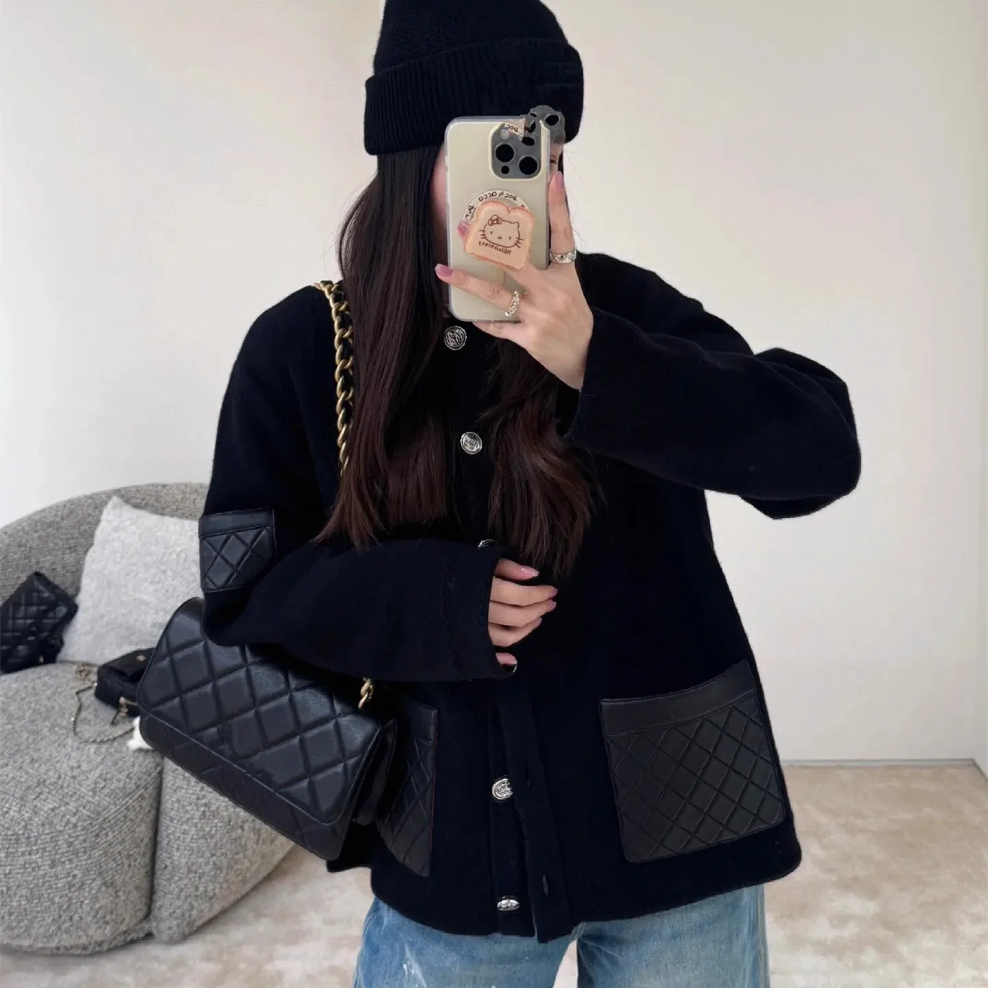 

Chinese style high neck snowflake flower jacquard short knitted sweater for women