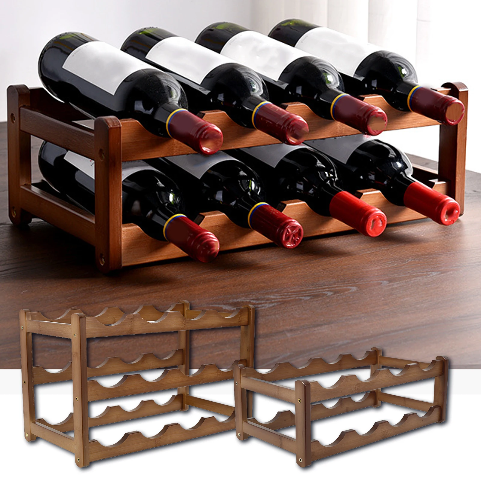 Wine Rack Wooden WineBottle Display Cabinet Holders Shelf Wine Showcases Countertop Wine Storage Rack Cellar Bar Accessories