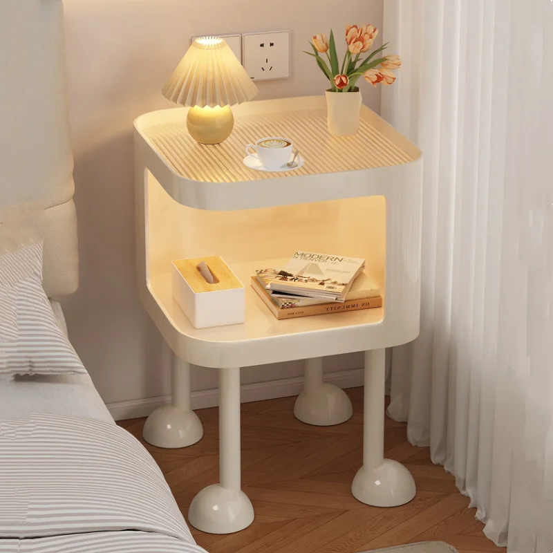 Cute Cream Wind Bedside Table with Light Household Bedroom Bedside Cabinet Shelf
