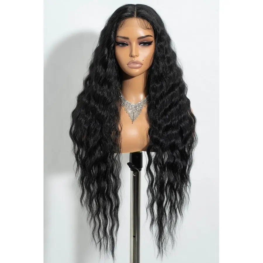 

30 Long Wavy Lace Front Deep Part Wig Superior Natural Hair with Baby Hair Heat Resistant Synthetic Wigs For Women 130 DensityBl