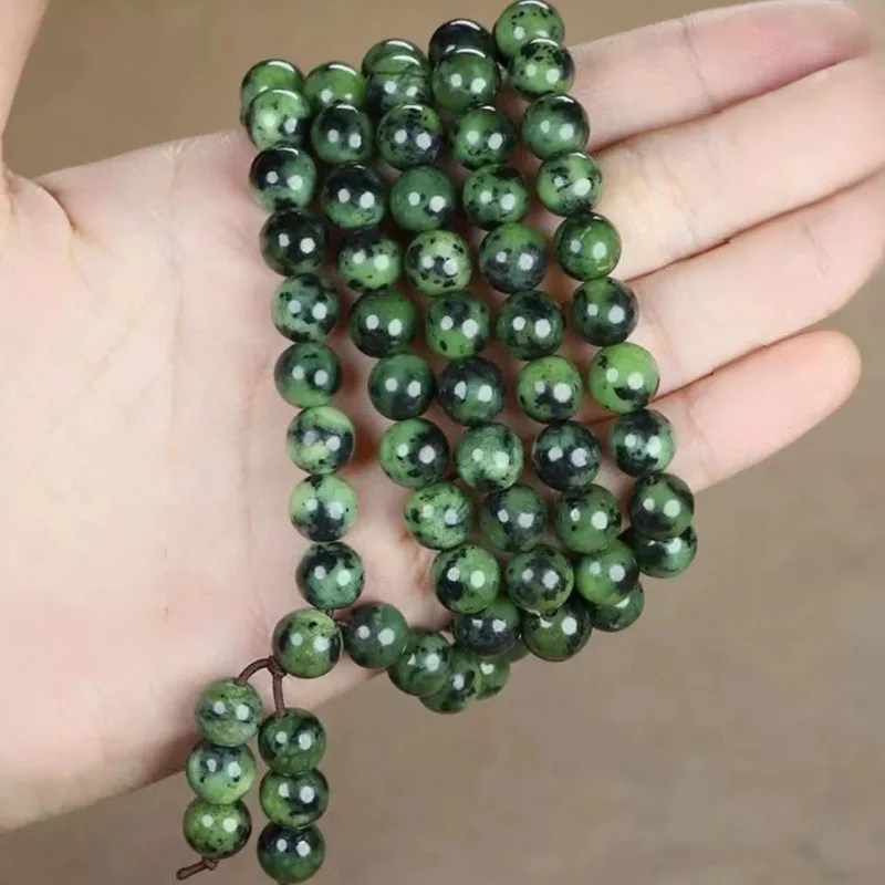 Natural Medicine King Stone Multi-Circle108Dark Green Jade Beads Bracelet Bracelet Strong Magnetic Health Care Energy Stone Tibe